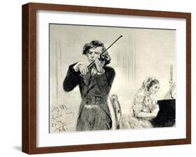 JOACHIM Joseph playing-Adolph Friedrich Erdmann von Menzel-Framed Giclee Print