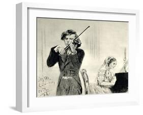 JOACHIM Joseph playing-Adolph Friedrich Erdmann von Menzel-Framed Giclee Print