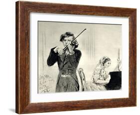 JOACHIM Joseph playing-Adolph Friedrich Erdmann von Menzel-Framed Giclee Print