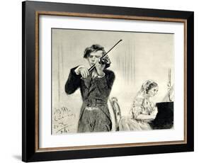JOACHIM Joseph playing-Adolph Friedrich Erdmann von Menzel-Framed Giclee Print