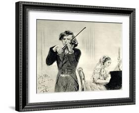 JOACHIM Joseph playing-Adolph Friedrich Erdmann von Menzel-Framed Giclee Print