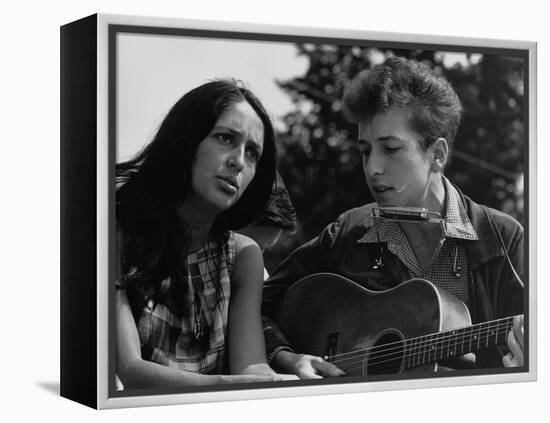 Joan Baez and Bob Dylan Singing at the 1963 Civil Rights March on Washington-null-Framed Stretched Canvas