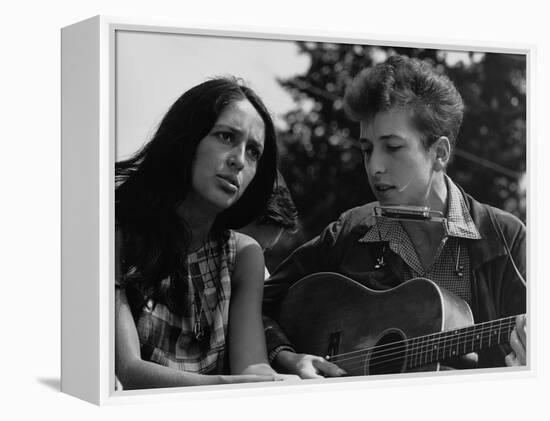 Joan Baez and Bob Dylan Singing at the 1963 Civil Rights March on Washington-null-Framed Stretched Canvas