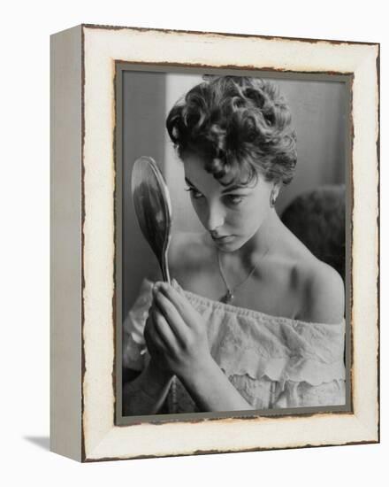 Joan Collins Studies Her Reflection-Associated Newspapers-Framed Stretched Canvas