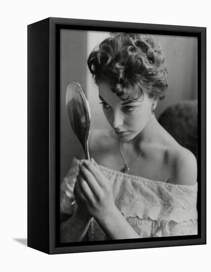 Joan Collins Studies Her Reflection-Associated Newspapers-Framed Stretched Canvas