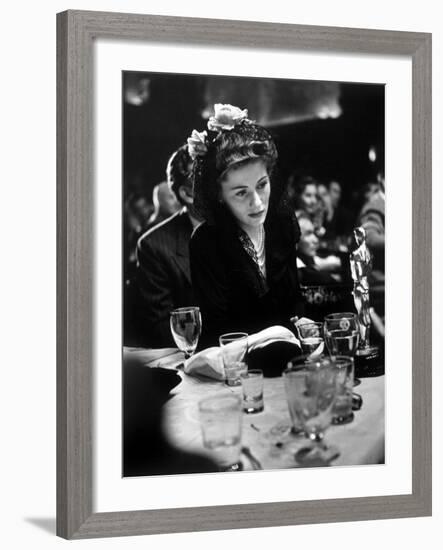 Joan Fontaine Looking at the Best Actress Oscar She Won for Her Role in the Film "Suspicion"-Peter Stackpole-Framed Premium Photographic Print