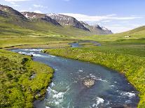 Scenic Landscape of River and Mountains in Svarfadardalur Valley in Northern Iceland-Joan Loeken-Photographic Print