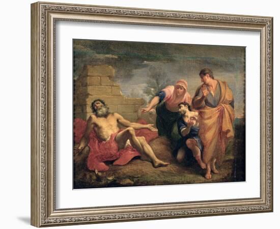 Job with His Wife and Friends-Andrea Sacchi-Framed Giclee Print