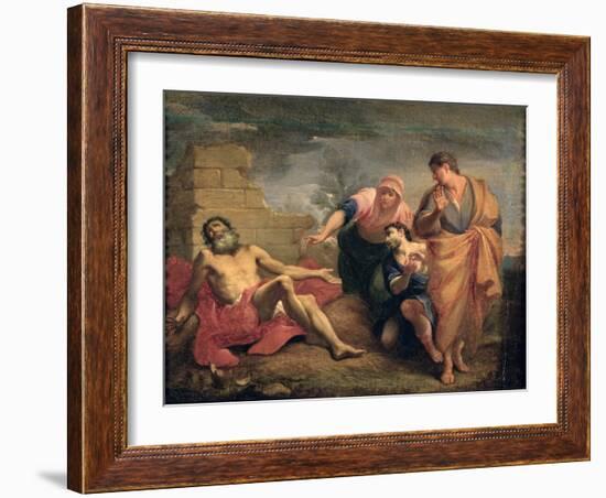 Job with His Wife and Friends-Andrea Sacchi-Framed Giclee Print