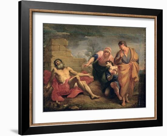 Job with His Wife and Friends-Andrea Sacchi-Framed Giclee Print