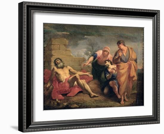 Job with His Wife and Friends-Andrea Sacchi-Framed Giclee Print