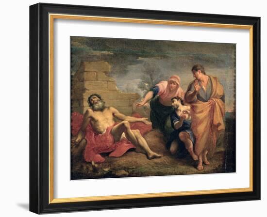 Job with His Wife and Friends-Andrea Sacchi-Framed Giclee Print