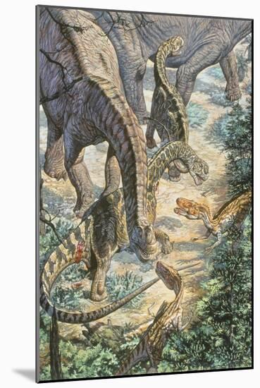 Jobaria Sauropods and Afroventor Raptors of the Mid-Cretaceous Period-null-Mounted Art Print