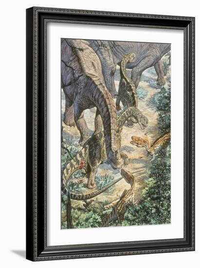 Jobaria Sauropods and Afroventor Raptors of the Mid-Cretaceous Period-null-Framed Art Print