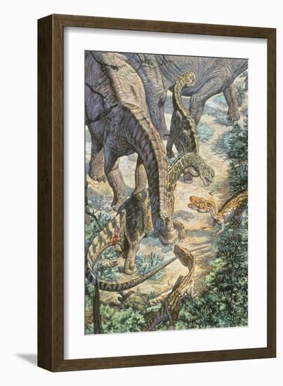 Jobaria Sauropods and Afroventor Raptors of the Mid-Cretaceous Period-null-Framed Premium Giclee Print