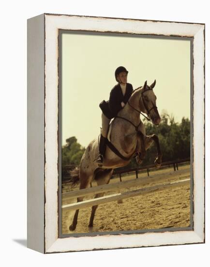 Jockey And a Horse Jumping Over a Hurdle-null-Framed Premier Image Canvas