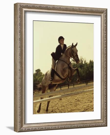 Jockey And a Horse Jumping Over a Hurdle-null-Framed Photographic Print