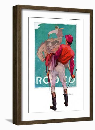 "Jockey Looks at Poster,"May 8, 1937-John E. Sheridan-Framed Giclee Print