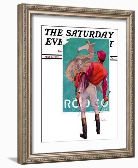 "Jockey Looks at Poster," Saturday Evening Post Cover, May 8, 1937-John E. Sheridan-Framed Giclee Print