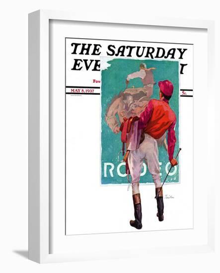 "Jockey Looks at Poster," Saturday Evening Post Cover, May 8, 1937-John E. Sheridan-Framed Giclee Print