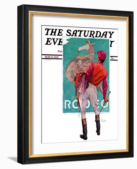 "Jockey Looks at Poster," Saturday Evening Post Cover, May 8, 1937-John E. Sheridan-Framed Giclee Print