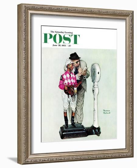 "Jockey Weighing In" Saturday Evening Post Cover, June 28,1958-Norman Rockwell-Framed Giclee Print