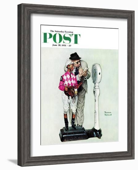 "Jockey Weighing In" Saturday Evening Post Cover, June 28,1958-Norman Rockwell-Framed Giclee Print