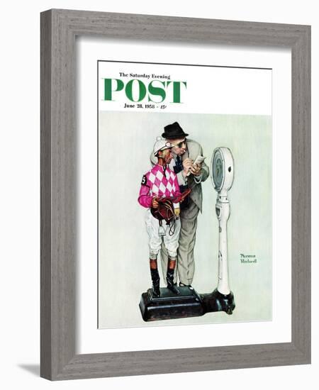 "Jockey Weighing In" Saturday Evening Post Cover, June 28,1958-Norman Rockwell-Framed Giclee Print