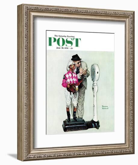 "Jockey Weighing In" Saturday Evening Post Cover, June 28,1958-Norman Rockwell-Framed Giclee Print