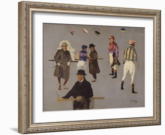 Jockeys and Owners at Epsom (Oil on Panel)-John Lavery-Framed Giclee Print