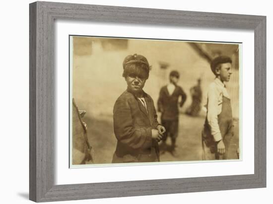 Joe (Jose) Mello, Aged 8 or 9 Works as a Mill Sweeper in New Bedford, Massachusetts, 1911-Lewis Wickes Hine-Framed Photographic Print