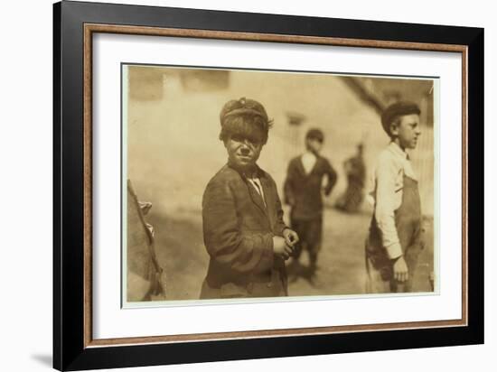 Joe (Jose) Mello, Aged 8 or 9 Works as a Mill Sweeper in New Bedford, Massachusetts, 1911-Lewis Wickes Hine-Framed Photographic Print