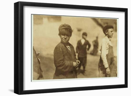 Joe (Jose) Mello, Aged 8 or 9 Works as a Mill Sweeper in New Bedford, Massachusetts, 1911-Lewis Wickes Hine-Framed Photographic Print