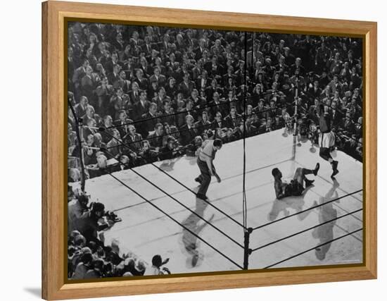 Joe Lewis on the Canvas After Being Knocked Down by Contender Jersey Joe Walcott-Gjon Mili-Framed Premier Image Canvas