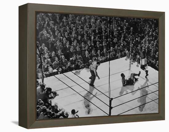 Joe Lewis on the Canvas After Being Knocked Down by Contender Jersey Joe Walcott-Gjon Mili-Framed Premier Image Canvas