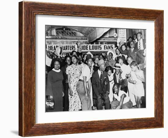 Joe Louis Fans Celebrate Louis' Victory over Tom Farr, Harlem, August 30, 1937-null-Framed Photo