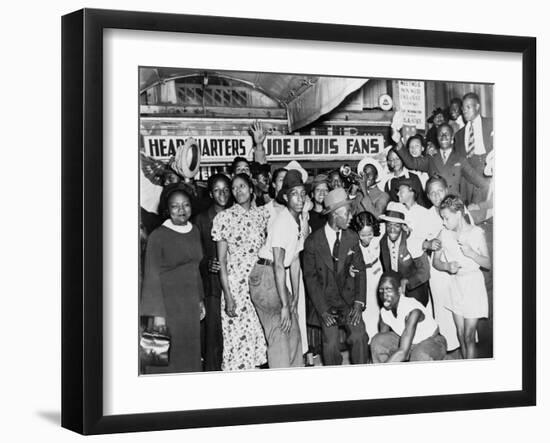 Joe Louis Fans Celebrate Louis' Victory over Tom Farr, Harlem, August 30, 1937-null-Framed Photo