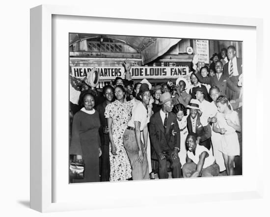 Joe Louis Fans Celebrate Louis' Victory over Tom Farr, Harlem, August 30, 1937-null-Framed Photo