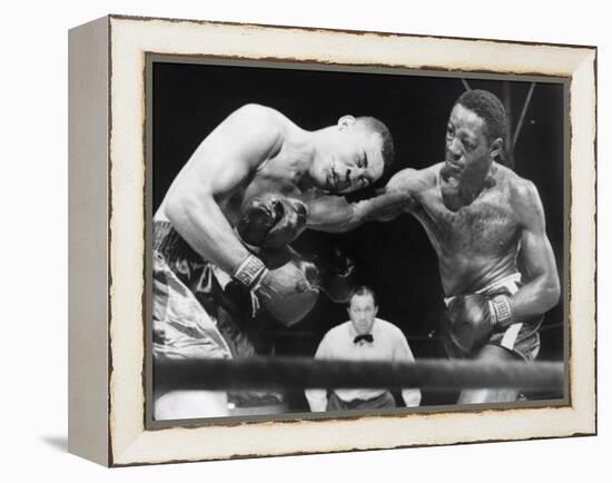 Joe Louis (Left), and Ezzard Charles, in a Heavyweight Title Bout, Sept. 27, 1950-null-Framed Stretched Canvas