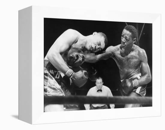 Joe Louis (Left), and Ezzard Charles, in a Heavyweight Title Bout, Sept. 27, 1950-null-Framed Stretched Canvas