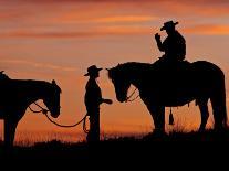 Cowboy and Cowgirl Silhouetted on a Ridge in the Big Horn Mountains, Wyoming, USA-Joe Restuccia III-Photographic Print