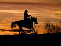 Cowboy and Cowgirl Silhouetted on a Ridge in the Big Horn Mountains, Wyoming, USA-Joe Restuccia III-Photographic Print