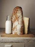 Milk Bottle, Bread and Cheese on a Wooden Cupboard-Joerg Lehmann-Photographic Print