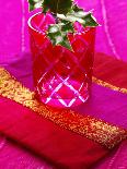 Sprig of Holly in Festive Red Glass on Cushion-Joff Lee-Photographic Print