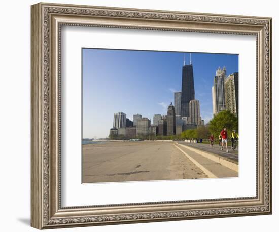 Joggers and Cyclists on Lake Michigan Shore, Oak Street Beach, Chicago, Illinois, USA-Amanda Hall-Framed Photographic Print