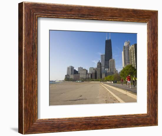 Joggers and Cyclists on Lake Michigan Shore, Oak Street Beach, Chicago, Illinois, USA-Amanda Hall-Framed Photographic Print