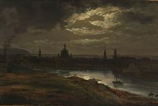 Dresden by Moonlight, 1845 (Oil on Paper Mounted on Board)-Johan Christian Dahl-Giclee Print