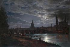 Dresden by Moonlight, 1845 (Oil on Paper Mounted on Board)-Johan Christian Dahl-Giclee Print