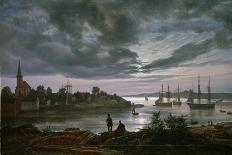 Dresden by Moonlight, 1845 (Oil on Paper Mounted on Board)-Johan Christian Dahl-Giclee Print