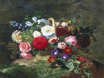 Basket of Roses, Dahlias and Morning Glory with Honeysuckle-Johan Laurentz Jensen-Giclee Print